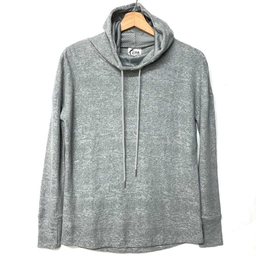 Zyia Active Terry Cloth Grey Textured Cotton Pullover Hooded Sweater/Sweatshirt